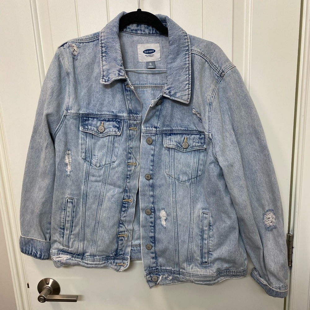 Old navy oversized destroyed denim jacket